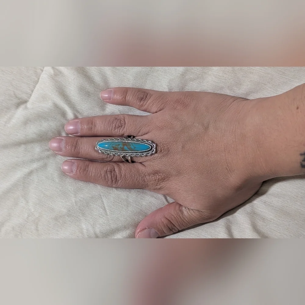 Artisan Faux  Silver and Blue Marbled Ring